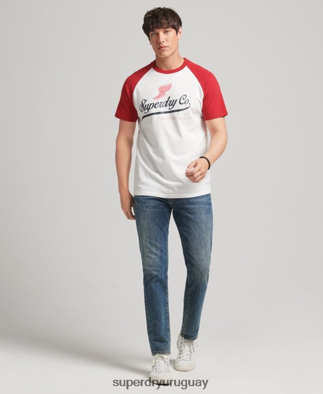uy Superdry hombres playera raglán con gráfico de Aquiles crema DT2N8Z4802 ropa
