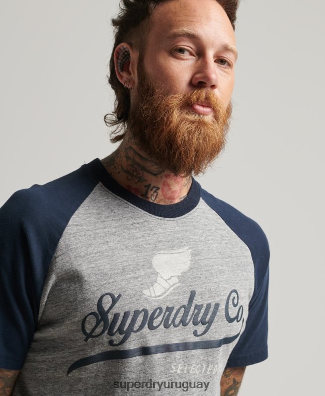 uy Superdry hombres playera raglán con gráfico de Aquiles gris DT2N8Z4972 ropa