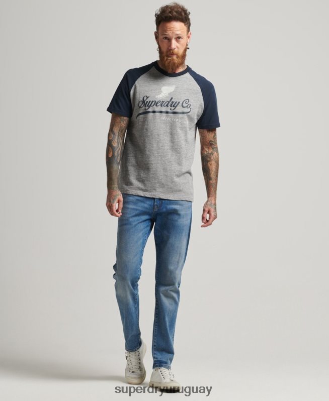 uy Superdry hombres playera raglán con gráfico de Aquiles gris DT2N8Z4972 ropa