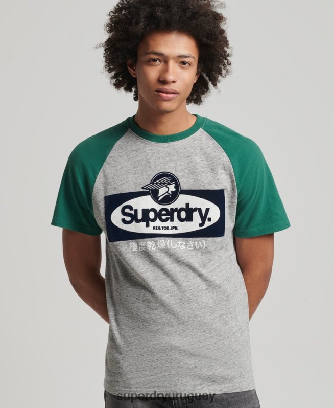 uy Superdry hombres playera raglán con logo gráfico gris DT2N8Z4872 ropa