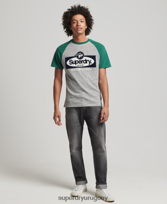 uy Superdry hombres playera raglán con logo gráfico gris DT2N8Z4872 ropa