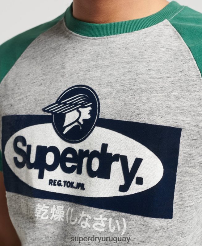 uy Superdry hombres playera raglán con logo gráfico gris DT2N8Z4872 ropa