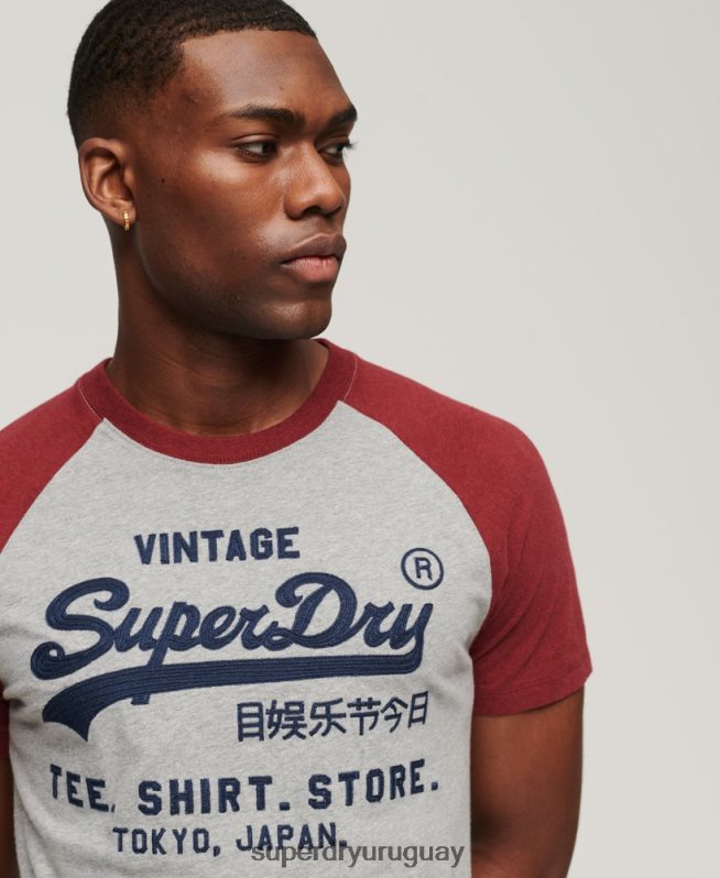 uy Superdry hombres playera raglán vintage con logo de tienda rojo DT2N8Z72 ropa