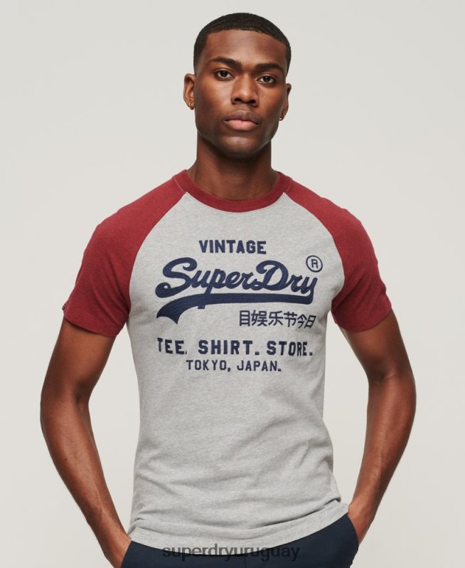 uy Superdry hombres playera raglán vintage con logo de tienda rojo DT2N8Z72 ropa