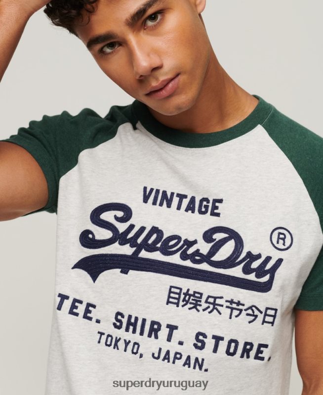 uy Superdry hombres playera raglán vintage con logo de tienda verde DT2N8Z51 ropa