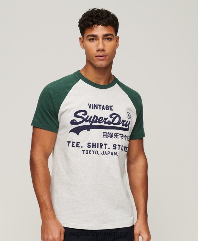 uy Superdry hombres playera raglán vintage con logo de tienda verde DT2N8Z51 ropa