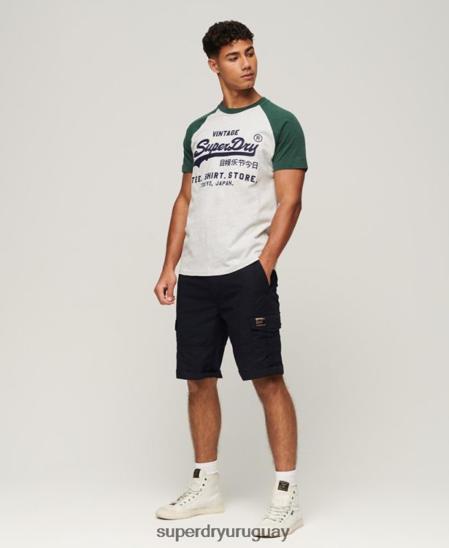 uy Superdry hombres playera raglán vintage con logo de tienda verde DT2N8Z51 ropa