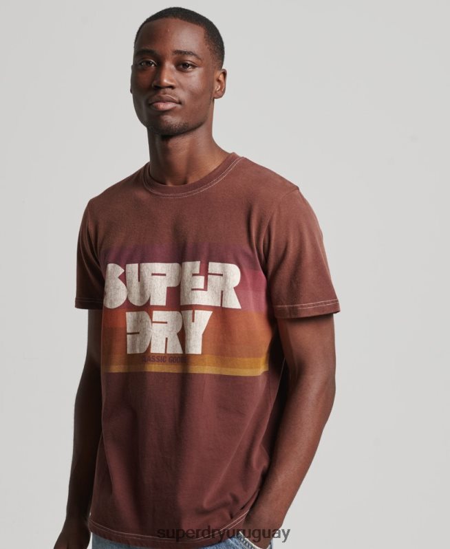 uy Superdry hombres playera vintage de rayas de los años 70 marrón DT2N8Z4889 ropa