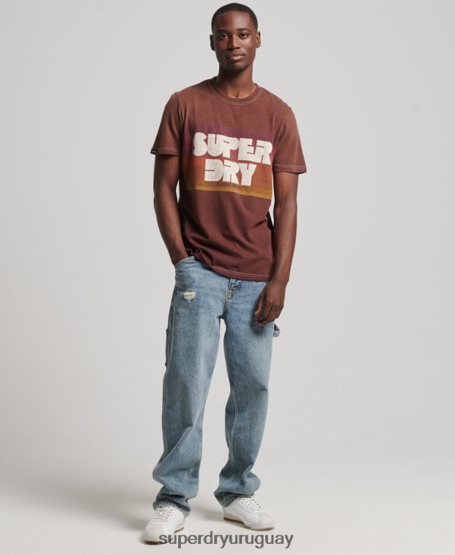 uy Superdry hombres playera vintage de rayas de los años 70 marrón DT2N8Z4889 ropa