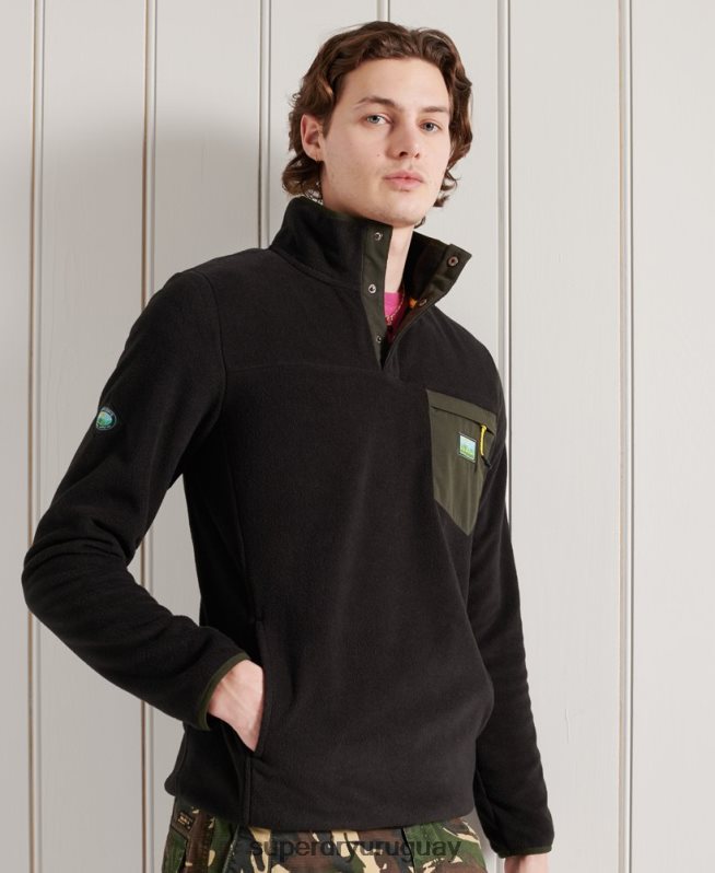uy Superdry hombres pop de forro polar b trail sobre la parte superior negro DT2N8Z5144 ropa