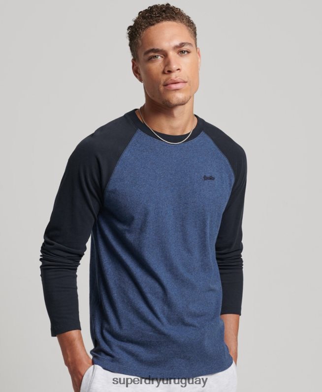 uy Superdry hombres top básico de béisbol de manga larga de algodón orgánico Armada DT2N8Z6446 ropa