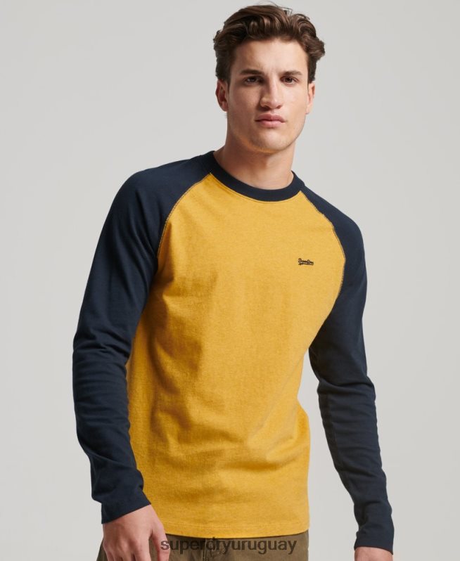 uy Superdry hombres top básico de béisbol de manga larga de algodón orgánico amarillo DT2N8Z1484 ropa