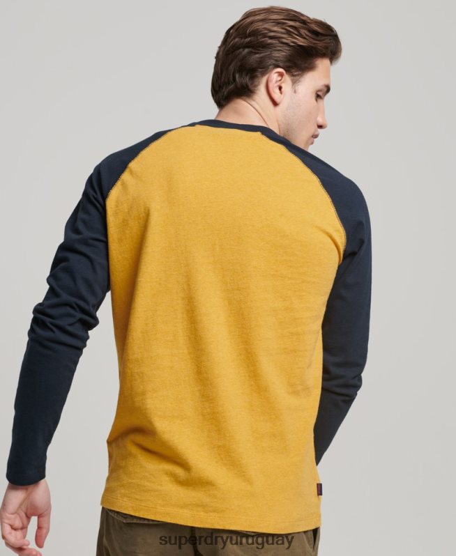 uy Superdry hombres top básico de béisbol de manga larga de algodón orgánico amarillo DT2N8Z1484 ropa