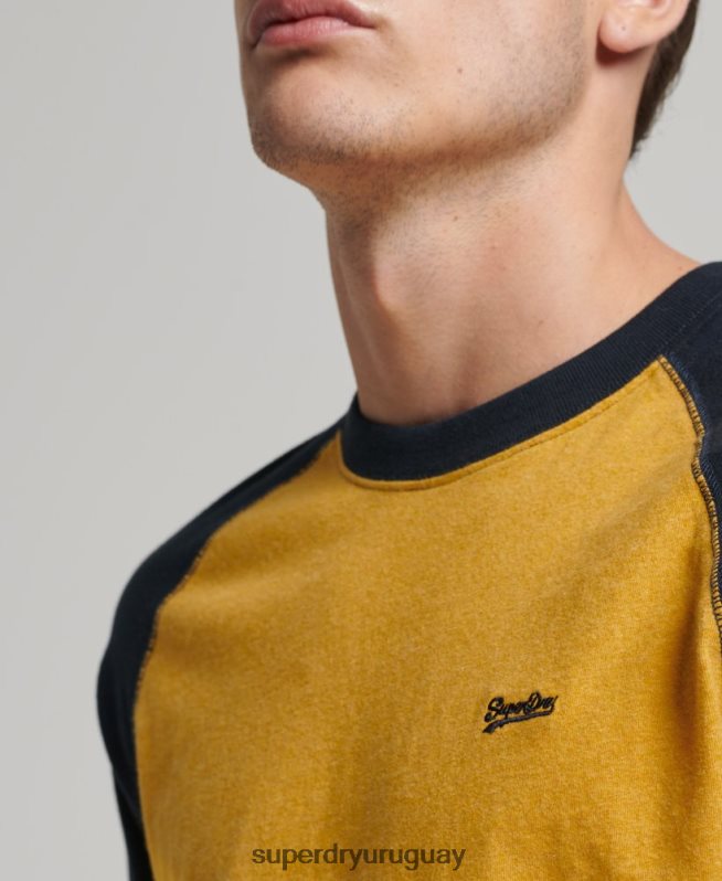 uy Superdry hombres top básico de béisbol de manga larga de algodón orgánico amarillo DT2N8Z1484 ropa