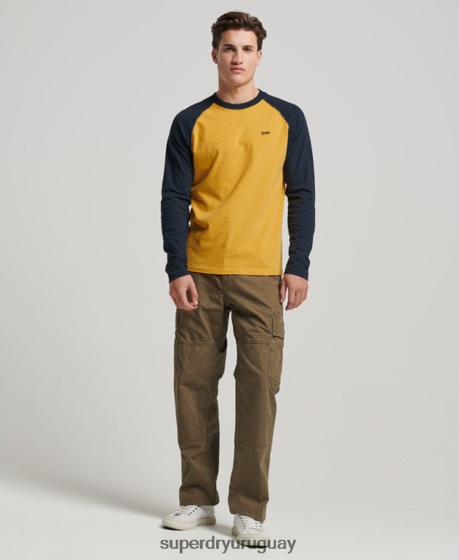 uy Superdry hombres top básico de béisbol de manga larga de algodón orgánico amarillo DT2N8Z1484 ropa