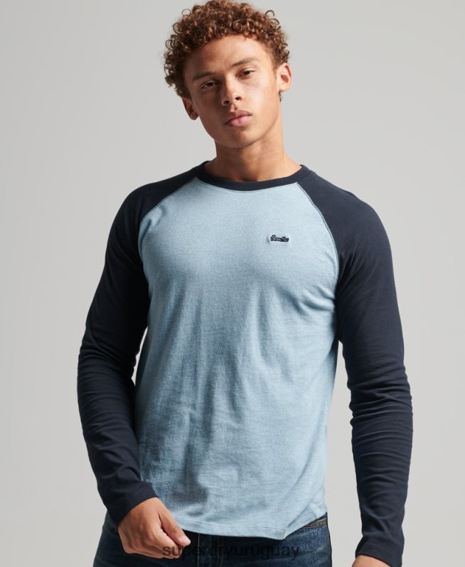 uy Superdry hombres top básico de béisbol de manga larga de algodón orgánico azul DT2N8Z1583 ropa