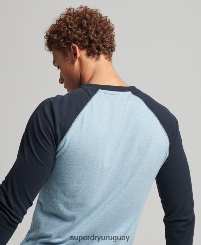 uy Superdry hombres top básico de béisbol de manga larga de algodón orgánico azul DT2N8Z1583 ropa