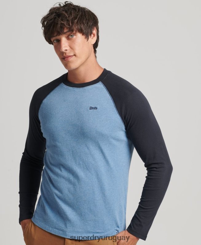 uy Superdry hombres top básico de béisbol de manga larga de algodón orgánico azul DT2N8Z6370 ropa