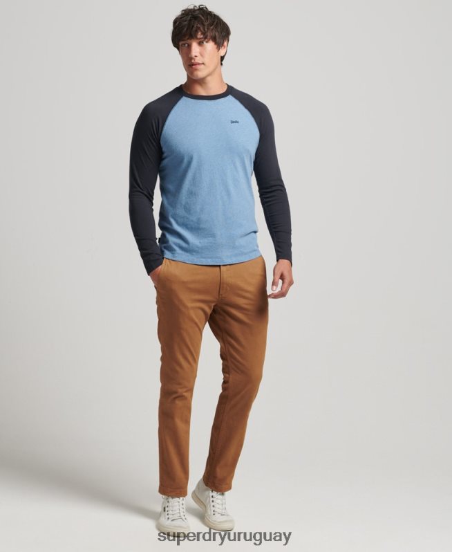 uy Superdry hombres top básico de béisbol de manga larga de algodón orgánico azul DT2N8Z6370 ropa