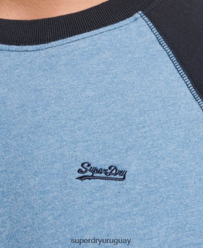 uy Superdry hombres top básico de béisbol de manga larga de algodón orgánico azul DT2N8Z6370 ropa