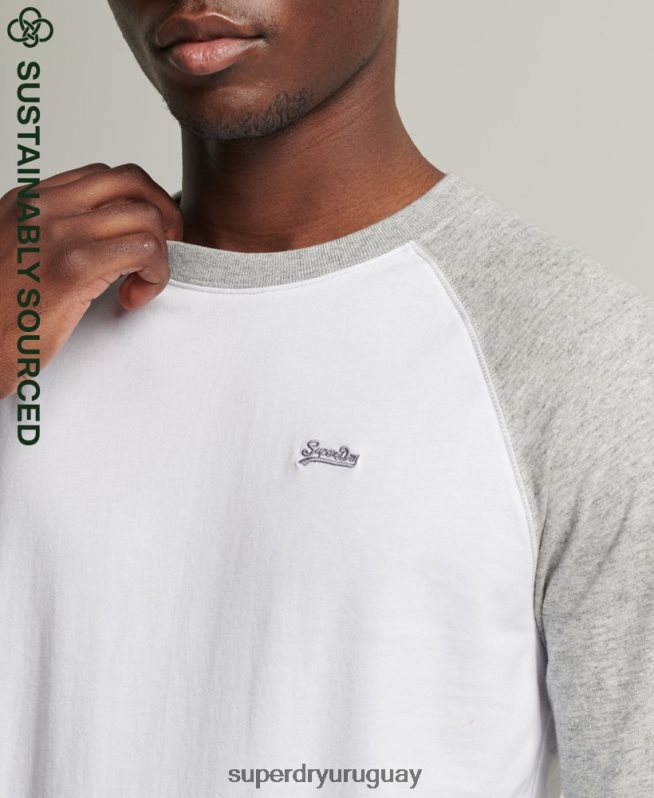 uy Superdry hombres top básico de béisbol de manga larga de algodón orgánico blanco DT2N8Z1497 ropa