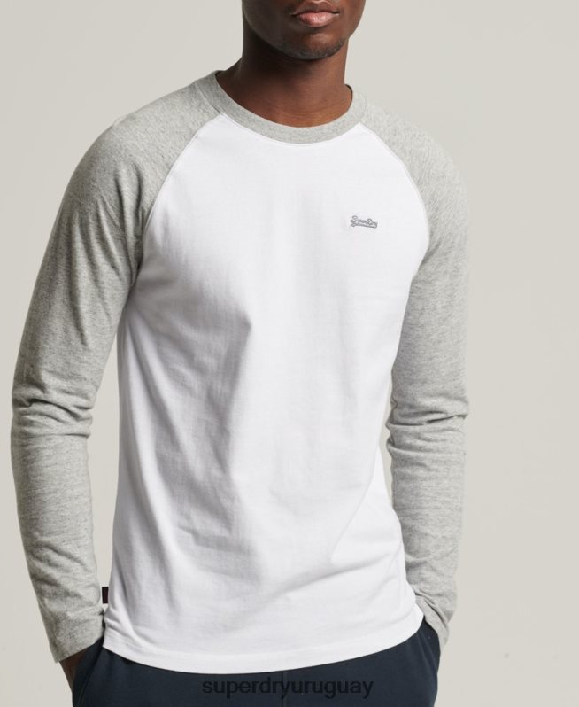 uy Superdry hombres top básico de béisbol de manga larga de algodón orgánico blanco DT2N8Z1497 ropa