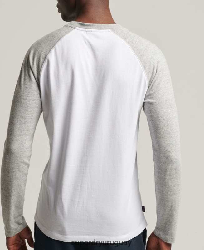 uy Superdry hombres top básico de béisbol de manga larga de algodón orgánico blanco DT2N8Z1497 ropa