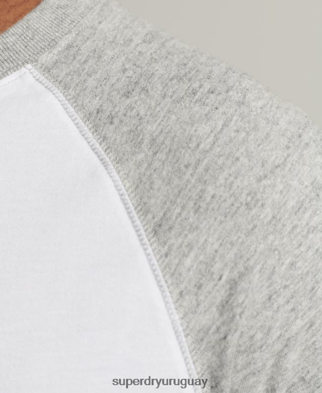 uy Superdry hombres top básico de béisbol de manga larga de algodón orgánico blanco DT2N8Z1497 ropa