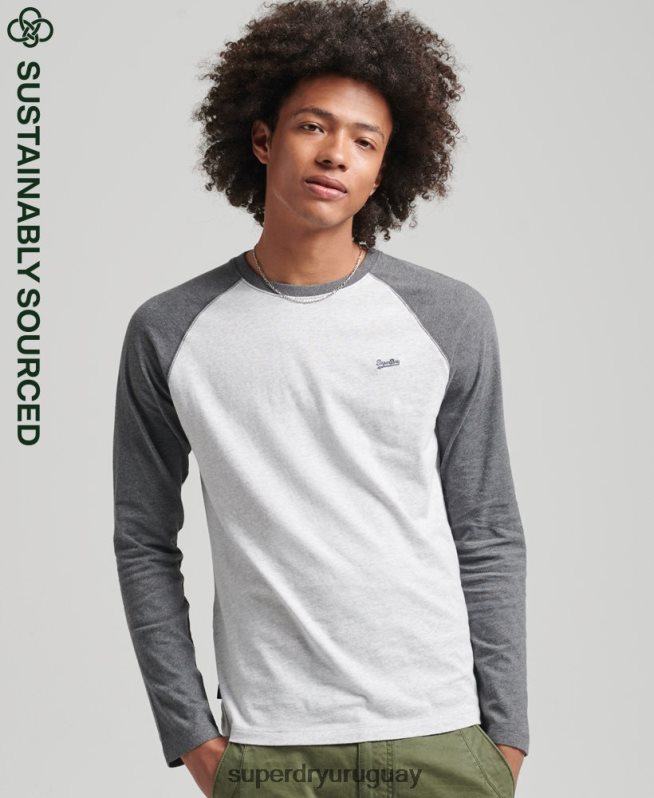 uy Superdry hombres top básico de béisbol de manga larga de algodón orgánico gris DT2N8Z6505 ropa