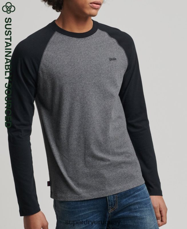 uy Superdry hombres top básico de béisbol de manga larga de algodón orgánico gris oscuro DT2N8Z1505 ropa