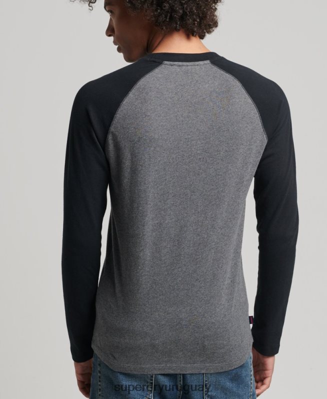 uy Superdry hombres top básico de béisbol de manga larga de algodón orgánico gris oscuro DT2N8Z1505 ropa