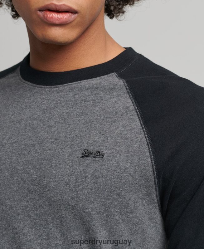 uy Superdry hombres top básico de béisbol de manga larga de algodón orgánico gris oscuro DT2N8Z1505 ropa