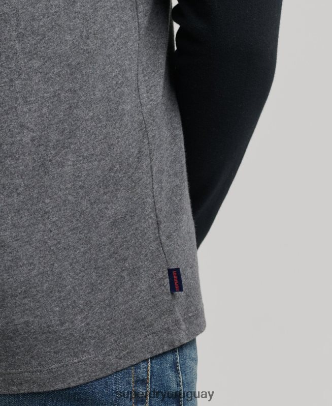 uy Superdry hombres top básico de béisbol de manga larga de algodón orgánico gris oscuro DT2N8Z1505 ropa