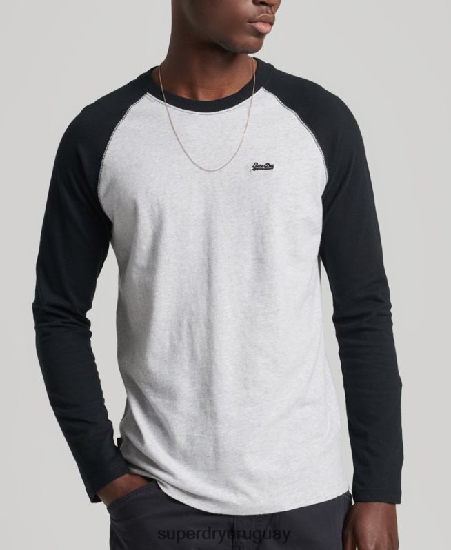 uy Superdry hombres top básico de béisbol de manga larga de algodón orgánico gris oscuro DT2N8Z1550 ropa