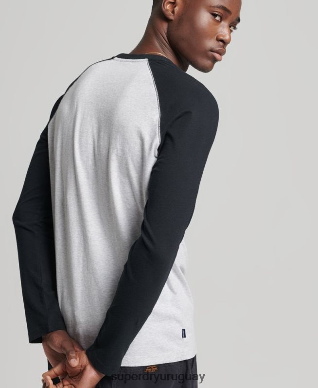 uy Superdry hombres top básico de béisbol de manga larga de algodón orgánico gris oscuro DT2N8Z1550 ropa