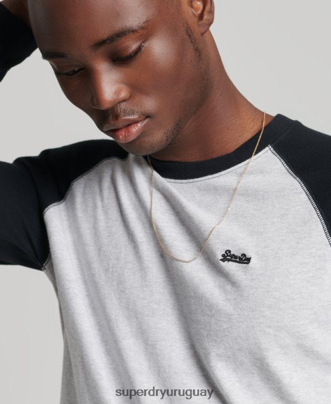uy Superdry hombres top básico de béisbol de manga larga de algodón orgánico gris oscuro DT2N8Z1550 ropa
