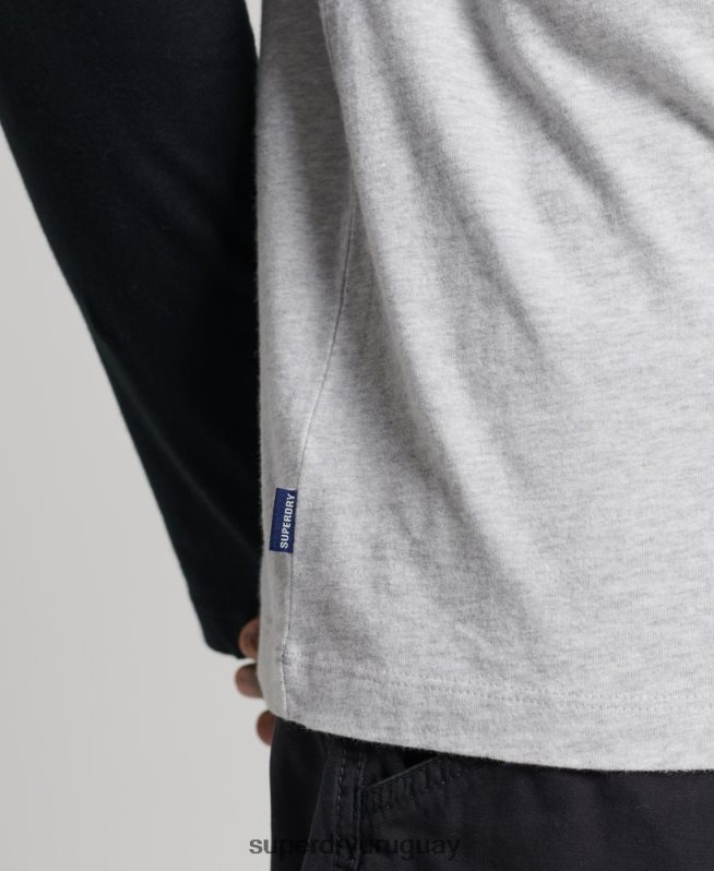 uy Superdry hombres top básico de béisbol de manga larga de algodón orgánico gris oscuro DT2N8Z1550 ropa