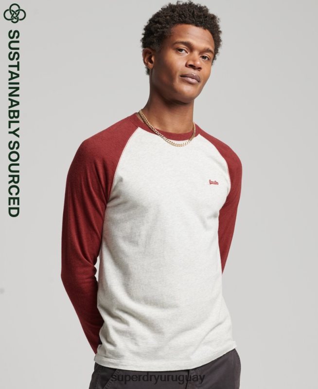 uy Superdry hombres top básico de béisbol de manga larga de algodón orgánico rojo DT2N8Z1518 ropa