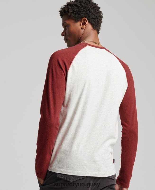 uy Superdry hombres top básico de béisbol de manga larga de algodón orgánico rojo DT2N8Z1518 ropa