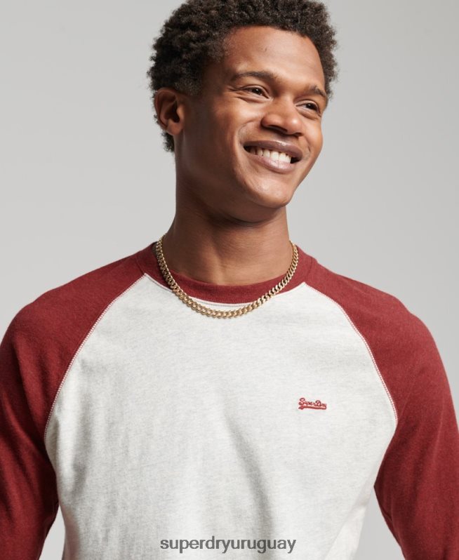 uy Superdry hombres top básico de béisbol de manga larga de algodón orgánico rojo DT2N8Z1518 ropa