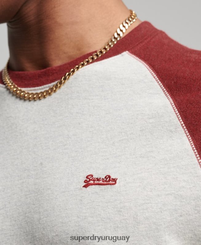 uy Superdry hombres top básico de béisbol de manga larga de algodón orgánico rojo DT2N8Z1518 ropa
