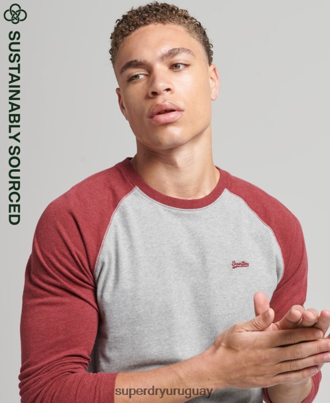 uy Superdry hombres top básico de béisbol de manga larga de algodón orgánico rojo DT2N8Z1527 ropa