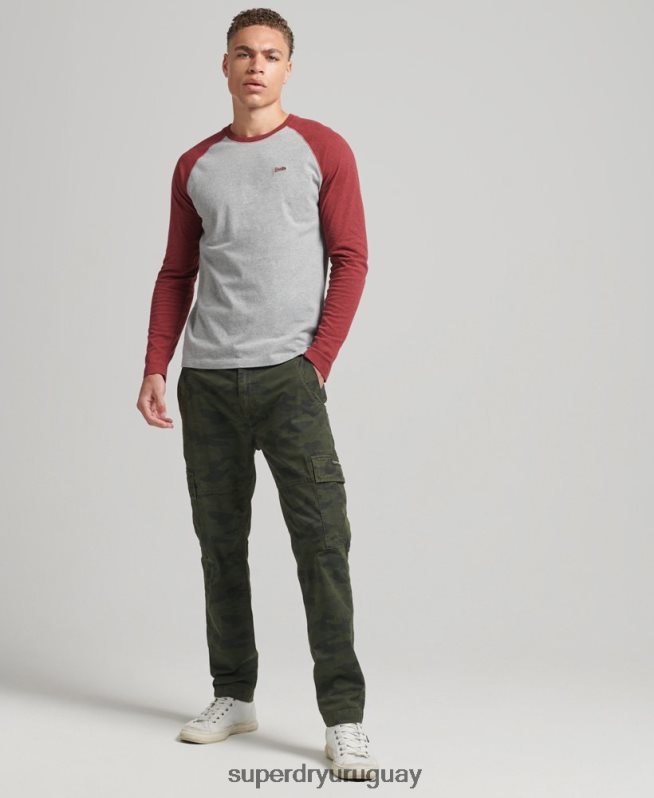 uy Superdry hombres top básico de béisbol de manga larga de algodón orgánico rojo DT2N8Z1527 ropa