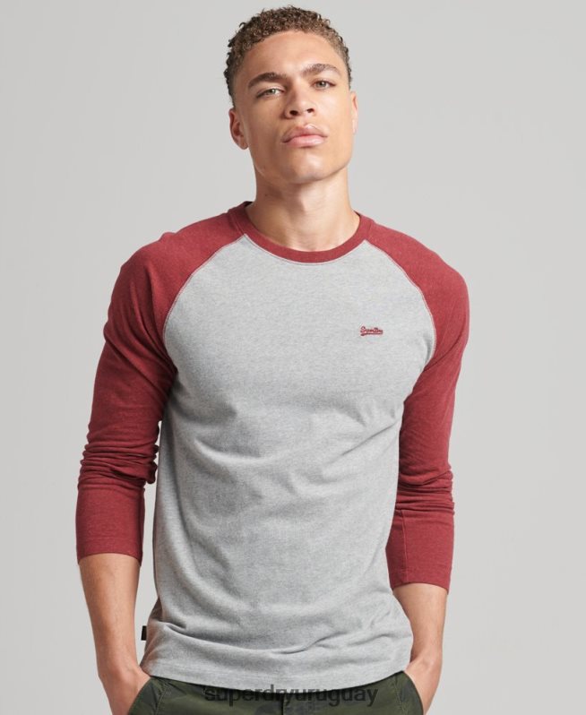 uy Superdry hombres top básico de béisbol de manga larga de algodón orgánico rojo DT2N8Z1527 ropa