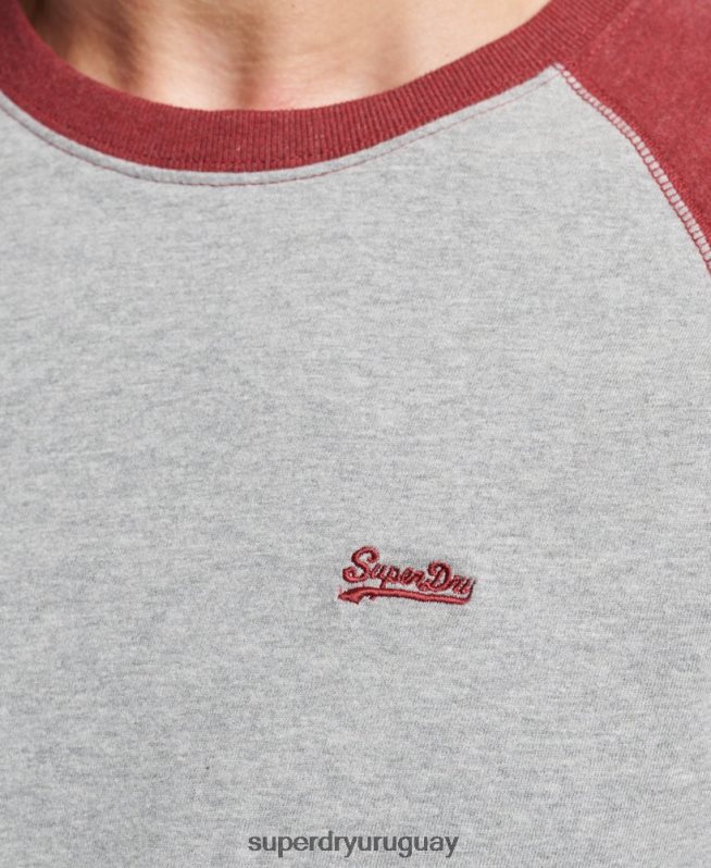 uy Superdry hombres top básico de béisbol de manga larga de algodón orgánico rojo DT2N8Z1527 ropa
