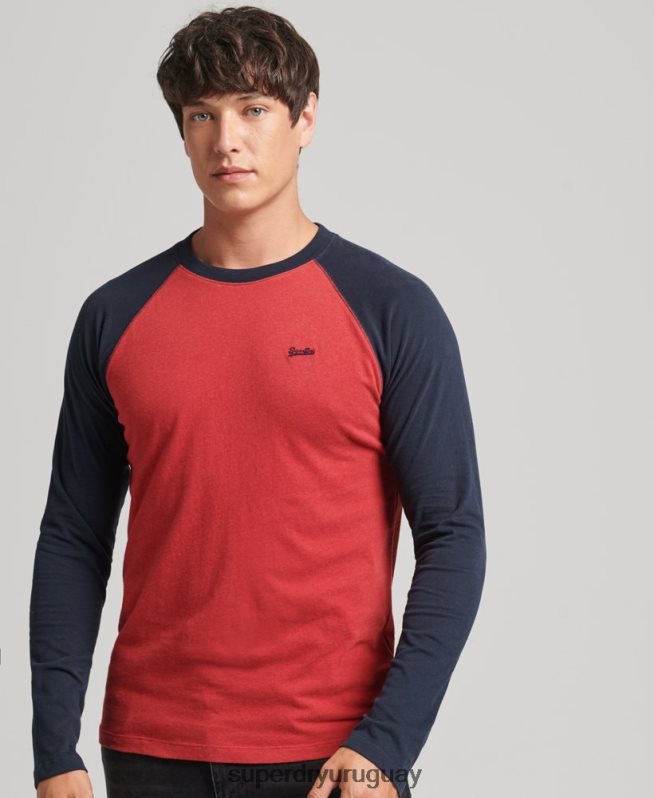 uy Superdry hombres top básico de béisbol de manga larga de algodón orgánico rojo DT2N8Z1577 ropa