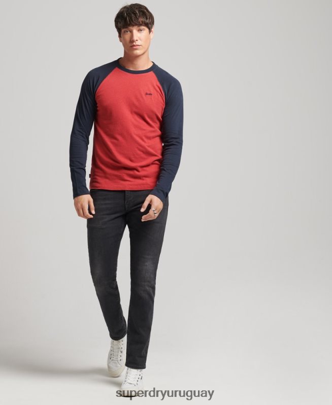 uy Superdry hombres top básico de béisbol de manga larga de algodón orgánico rojo DT2N8Z1577 ropa