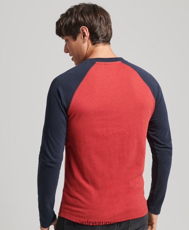 uy Superdry hombres top básico de béisbol de manga larga de algodón orgánico rojo DT2N8Z1577 ropa