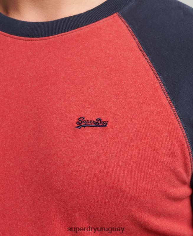 uy Superdry hombres top básico de béisbol de manga larga de algodón orgánico rojo DT2N8Z1577 ropa