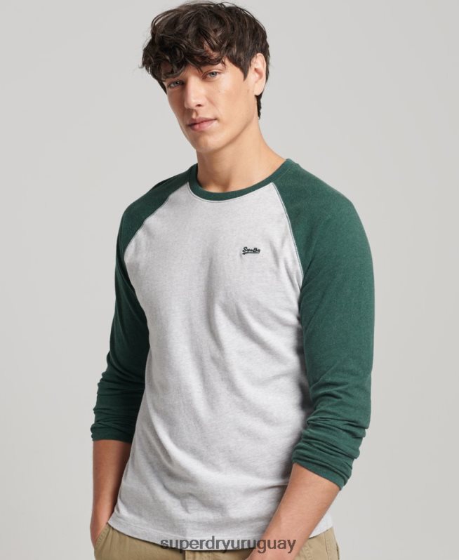 uy Superdry hombres top básico de béisbol de manga larga de algodón orgánico verde DT2N8Z1464 ropa